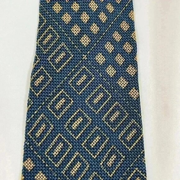 FORMAT MENS 100% SILK TIE BLUE GOLD NWT - Picture 3 of 10